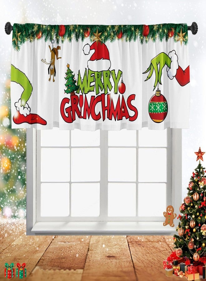 SUNWISHA Christmas Curtain Valances Set 52x18'' - Designed with Playful Green Monster Holiday Inspired Character Decorations - Holiday Style Decorations for Kitchens, Bathrooms,Winter Homes, White - Image 1